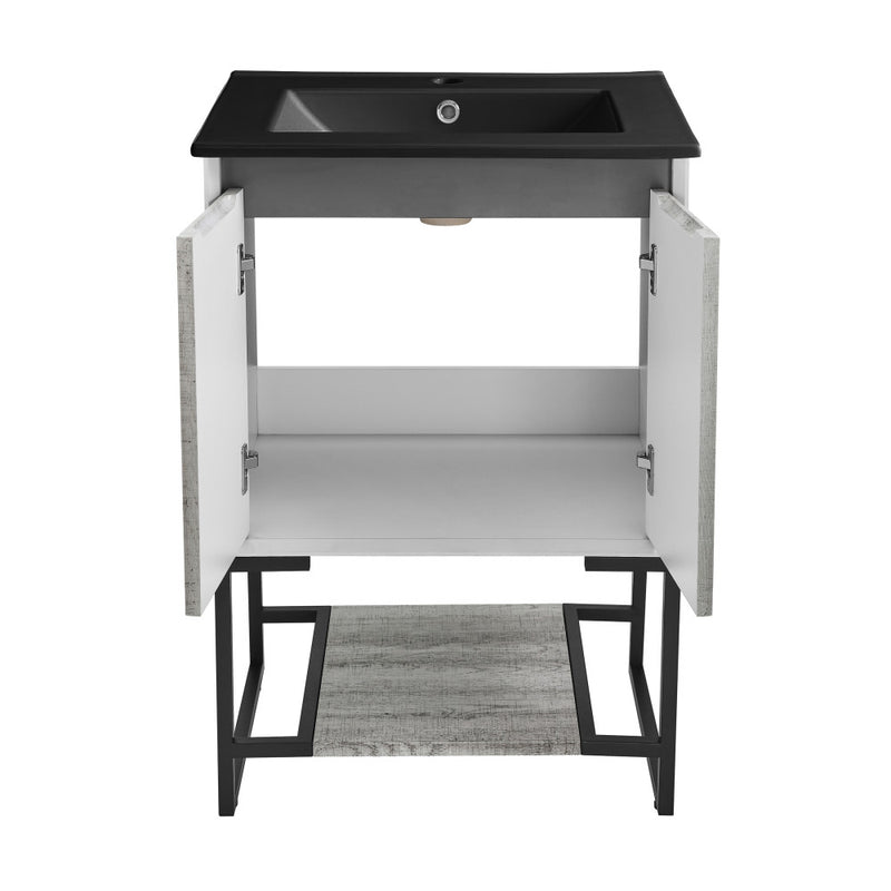 Marseille 24 in. Gray Oak Bathroom Vanity With Black Ceramic Sink Top