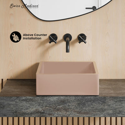 Lisse 15.5" Concrete Square Vessel Sink in Matte Blush
