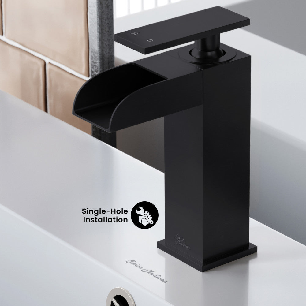 Concorde Single Hole, Single-Handle, Waterfall Bathroom Faucet in Matte Black