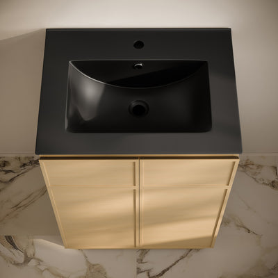 St. Tropez 24" Freestanding Bathroom Vanity in Natural Oak with Black Sink Top