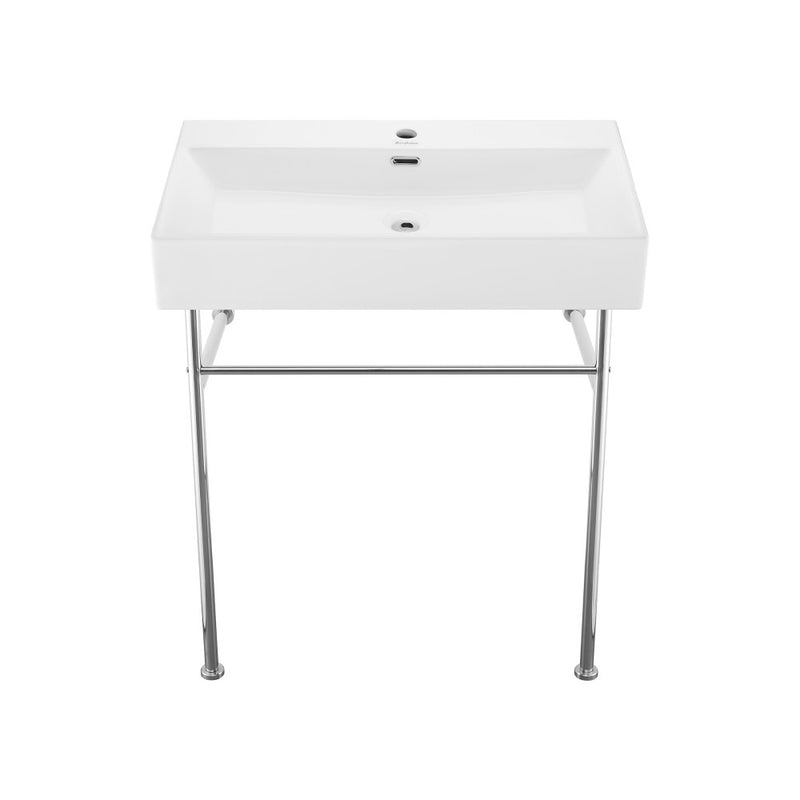 Claire 30 Ceramic Console Sink White Basin Chrome Legs