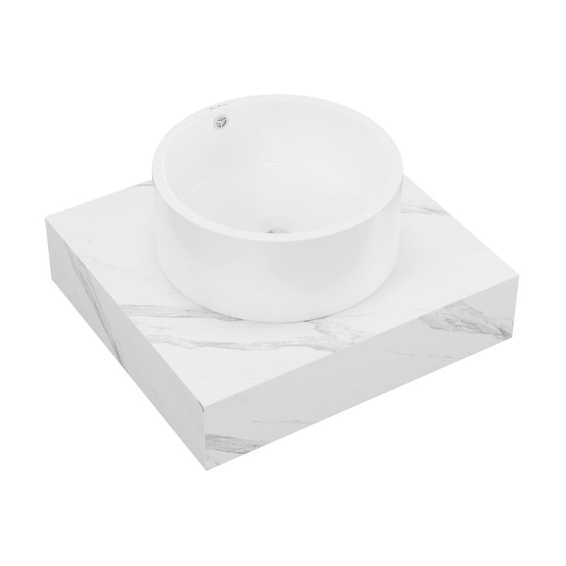 Monaco 24" Floating Bathroom Shelf with Vessel Sink in White Marble