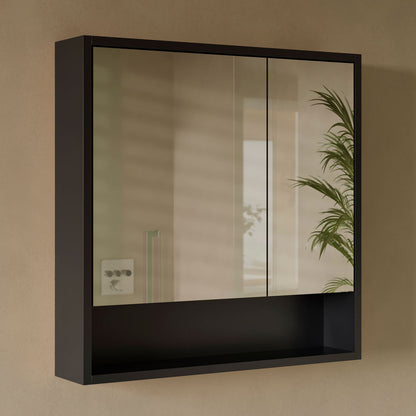 Delice 30 x 30 Rectangle Wall Mount Medicine Cabinet in Satin Black with Open Shelf