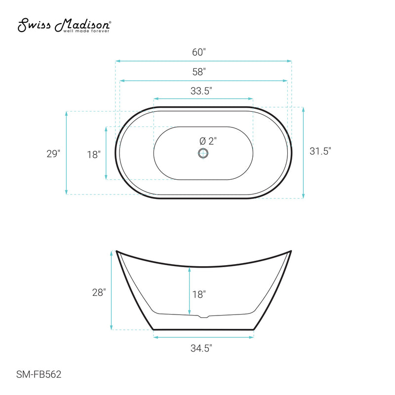 Ivy 60" Double Slipper Freestanding Bathtub