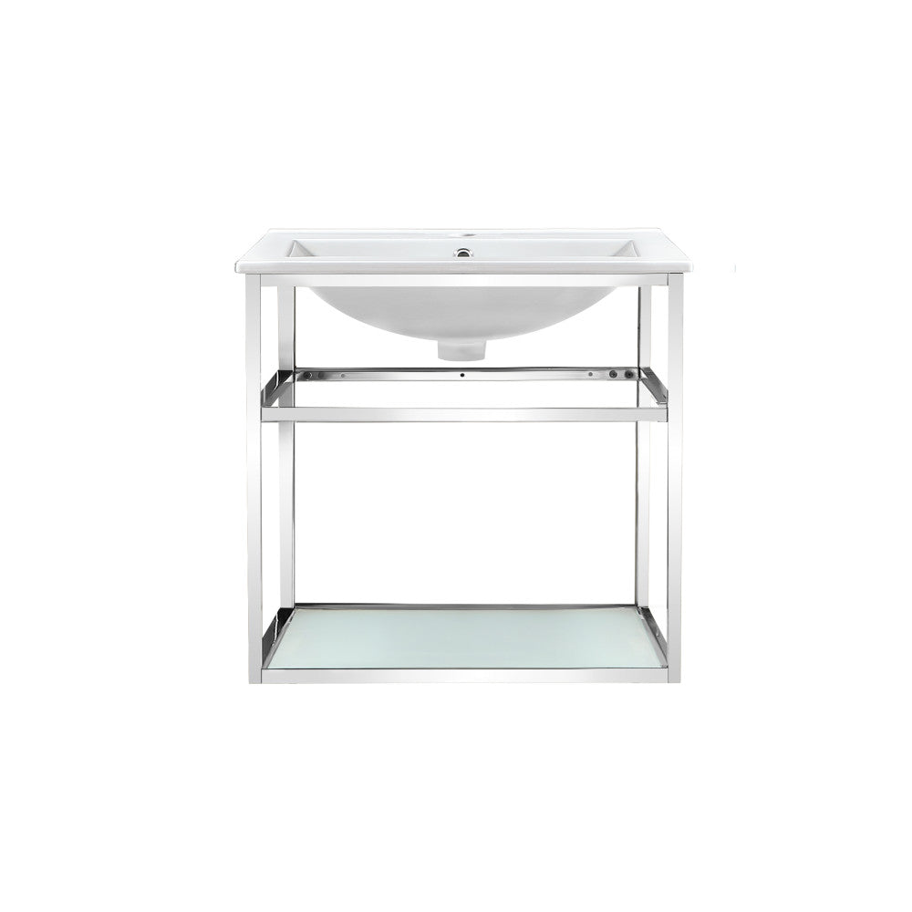 Pierre 24" Open Shelf Chrome Frame Wall-Mounted Bathroom Vanity with Sink Top