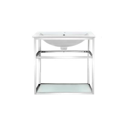 Pierre 24" Open Shelf Chrome Frame Wall-Mounted Bathroom Vanity with Sink Top