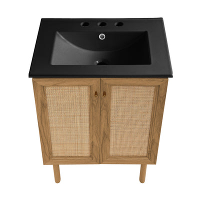 Classe 24 in. Oak Bathroom Vanity With Black, 3-Hole Ceramic Sink Top