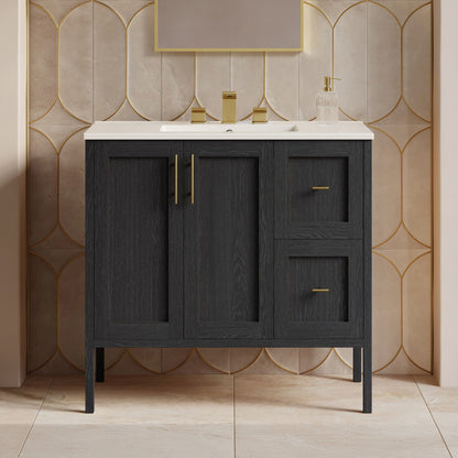 Forme 36" Modular Freestanding Bathroom Vanity with 3-Hole Widespread Top in Black Oak