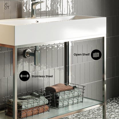 Pierre 40 Single, Freestanding, Open Shelf, Chrome Metal Frame Bathroom Vanity
