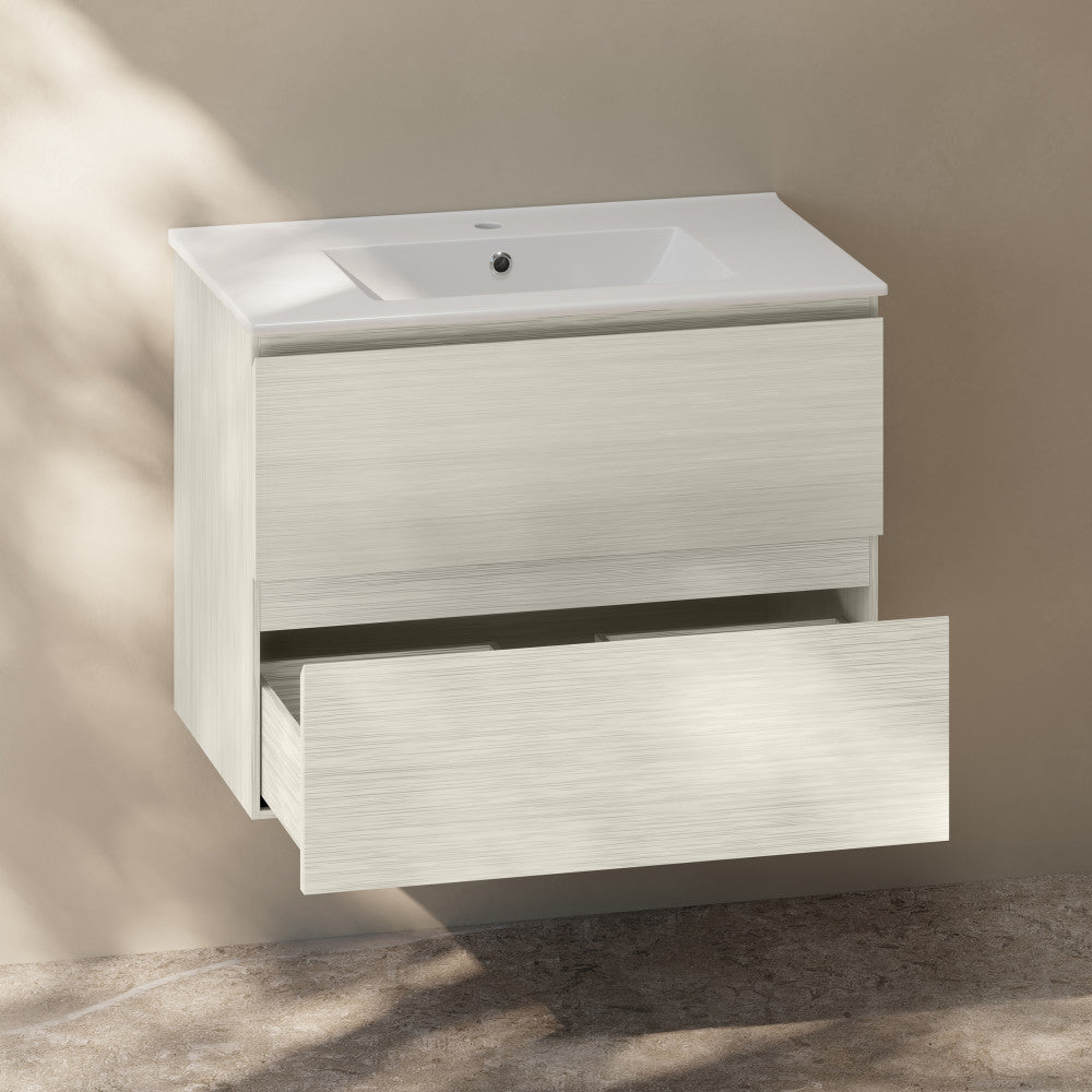 Liberte 30" Wall-Mounted Bathroom Vanity in White Oak with Sink Top