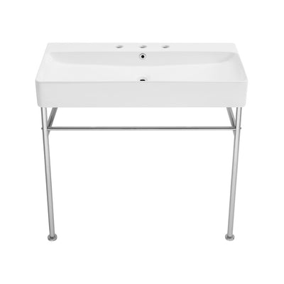 Carre 36" Console Sink White Basin Chrome Legs with 8" Widespread Holes