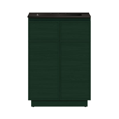 St. Tropez 24" Freestanding Bathroom Vanity in Green Oak with Black 3-Hole Widespread Sink Top