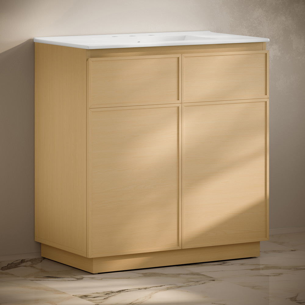 St. Tropez 36" Freestanding Bathroom Vanity in Natural Oak with 3-Hole Widespread Sink Top