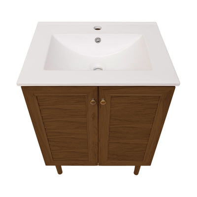 Bron 24" Freestanding Bathroom Vanity in Brown Oak with Sink Top