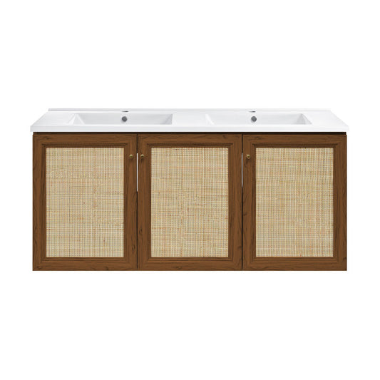 Classe 48" Wall-Mounted Bathroom Vanity in Brown Oak with Double Basin Sink Top
