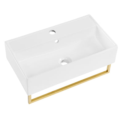 Claire 22" Wall-Mount Bathroom Sink with Brushed Gold Towel Bar