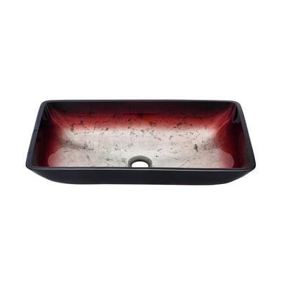 Cascade Rectangular Glass Vessel Sink with Faucet, Ember Red