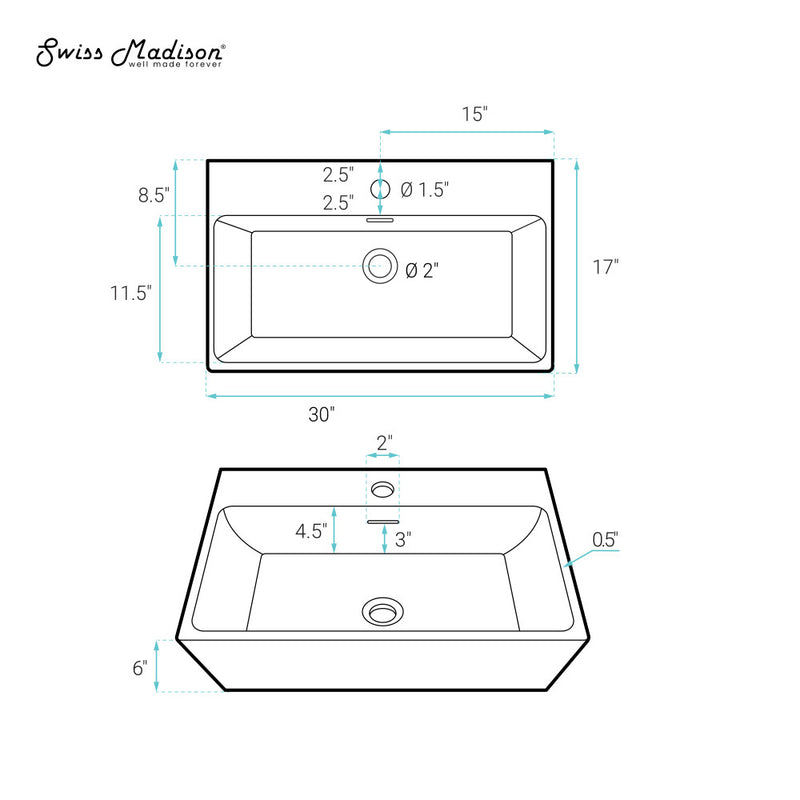 Claire 30" Rectangle Wall-Mount Bathroom Sink