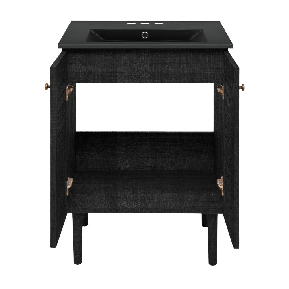 Bron 24" Freestanding Bathroom Vanity in Black Oak with Black 3-Hole Centerset Sink Top