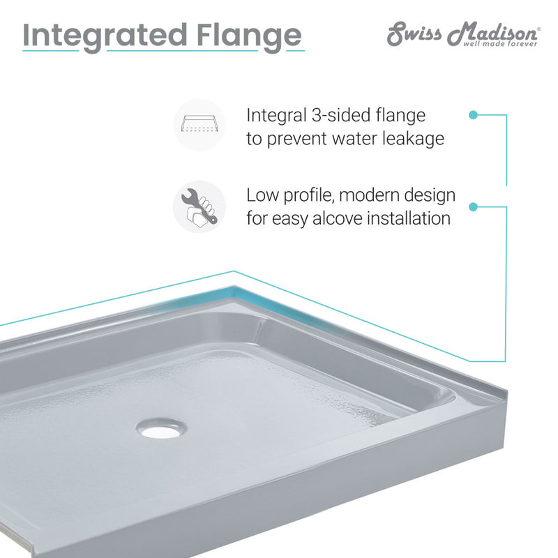 Voltaire 48" x 36" Single-Threshold, Center Drain, Shower Base in Grey