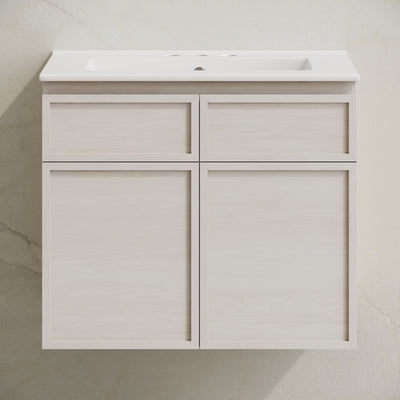 St. Tropez 24" Wall-Mounted Bathroom Vanity in White Oak with 3-Hole Centerset Sink Top