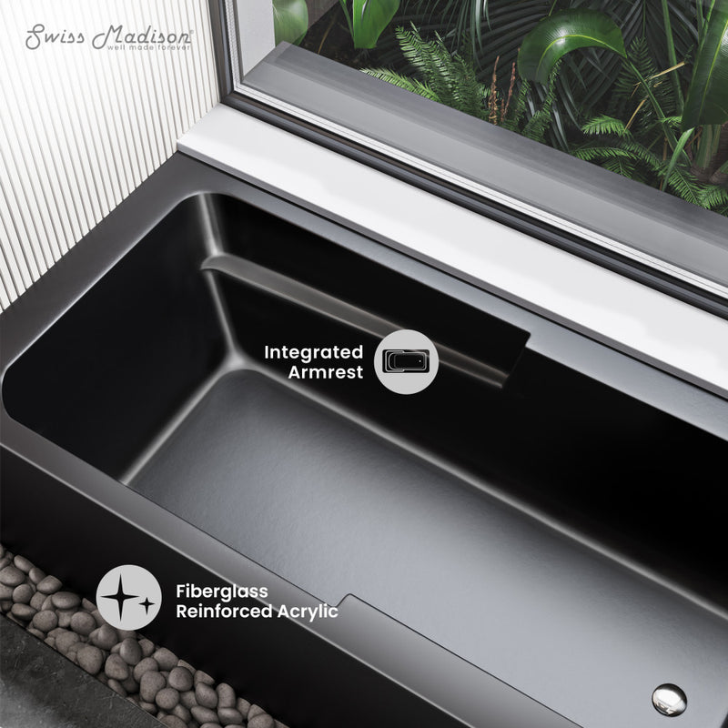 Voltaire 60 x 30 Skirted Right Drain Soaking Apron Bathtub in Matte Black with Integrated Overflow and Armrest, Drain Included