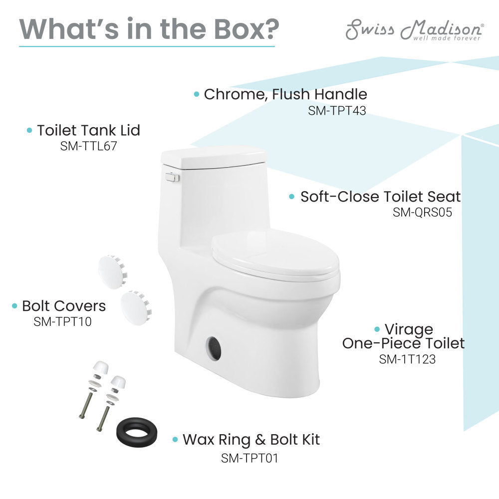Elongated one-piece toilet with left side flush handle and soft-close seat in white ceramic.