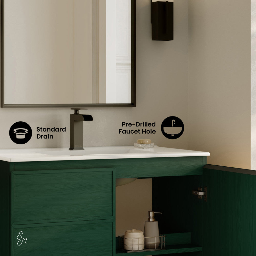 St. Tropez 36" Freestanding Bathroom Vanity in Green Oak with Sink Top