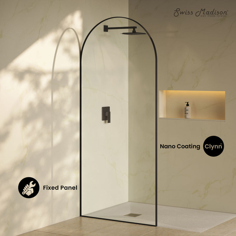 Porte 34 x 76 Framed Fixed 3/8 in. (10mm) Clear Tempered Glass Shower Door with Black Matte Frame