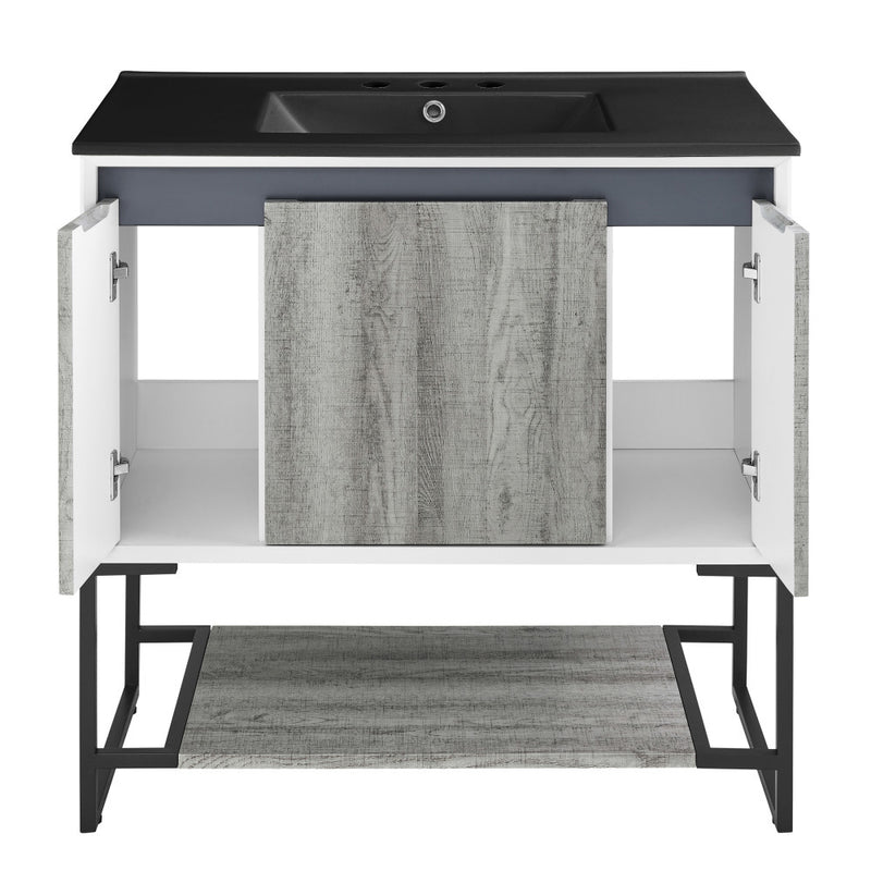 Marseille 36 in. Gray Bathroom Vanity With Black, 3-Hole Ceramic Sink Top