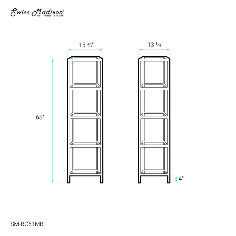 Pierre 16"x65"x14" Freestanding Linen Cabinet in Matte Black