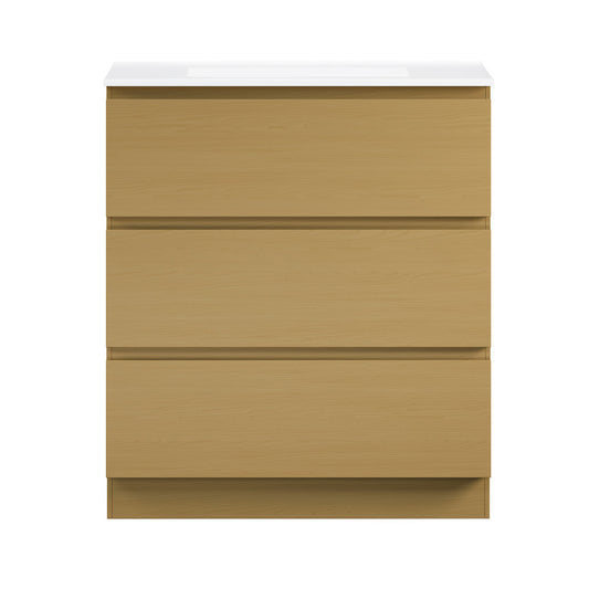 Liberte 30" Freestanding Bathroom Vanity in Natural Oak with 3-Hole Widespread Sink Top