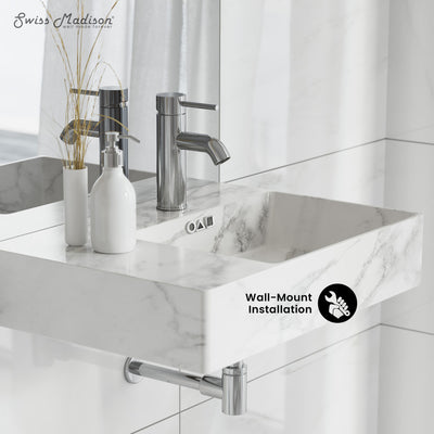 St. Tropez 24" Right Side Faucet Wall-Mount Bathroom Sink in White Marble