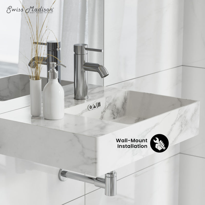 St. Tropez 24" Right Side Faucet Wall-Mount Bathroom Sink in White Marble