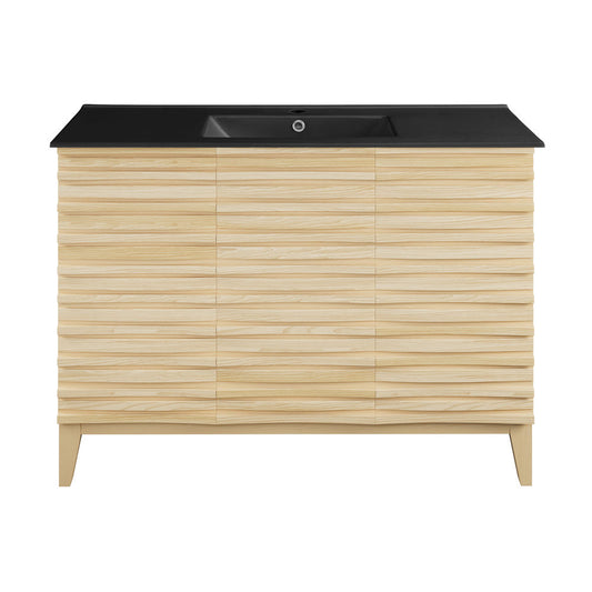 Cascade 48 in. Natural Oak Bathroom Vanity With Black Ceramic Sink Top