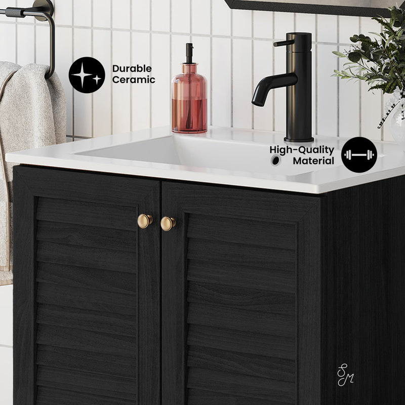 Bron 24" Freestanding Bathroom Vanity in Black Oak with Sink Top