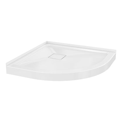 Marquette 38" x 38" Round Corner Double-Threshold Shower Pan Base with Center Drain in Glossy White