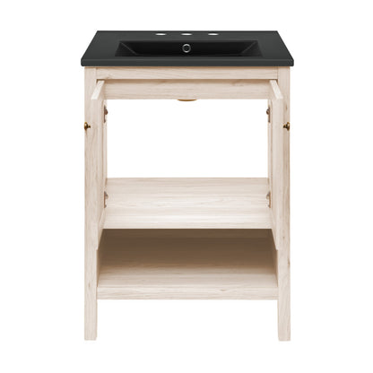 Chateau 24" Freestanding Bathroom Vanity in White Oak with Black 3-Hole Widespread Sink Top