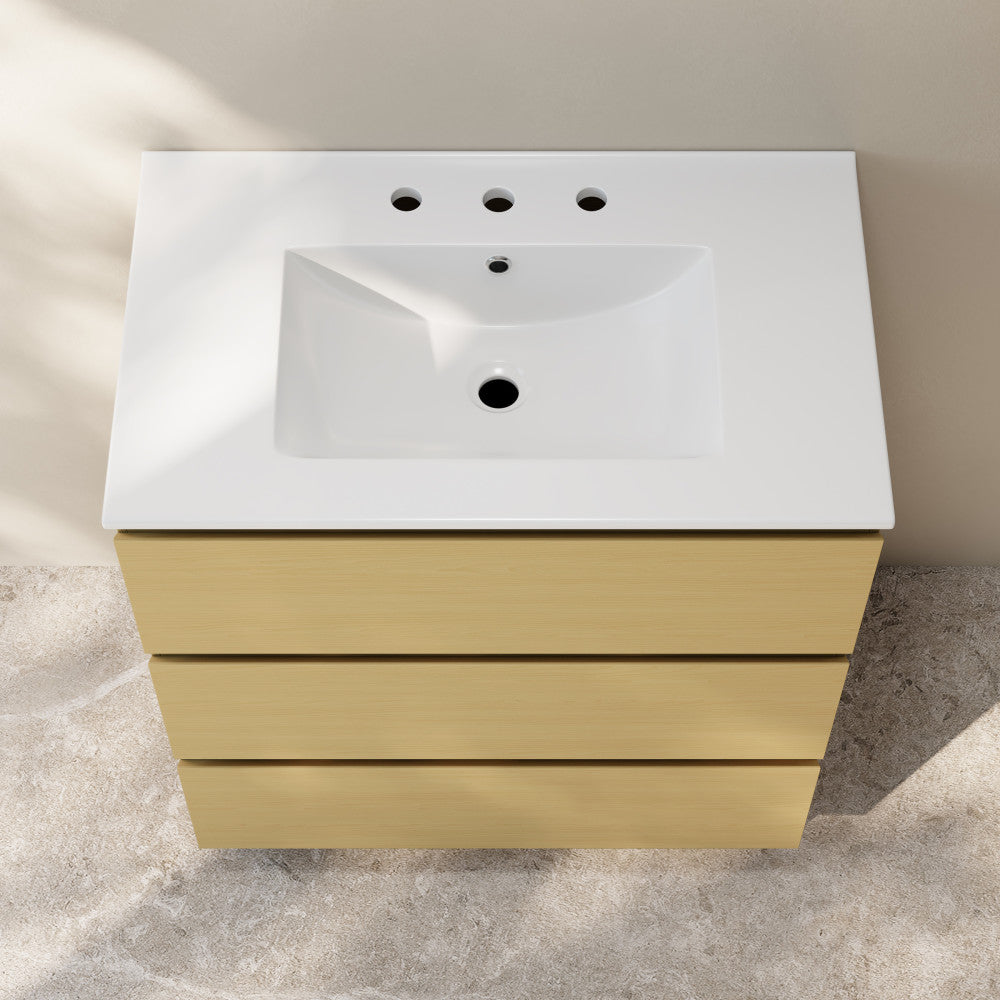 Liberte 30" Freestanding Bathroom Vanity in Natural Oak with 3-Hole Widespread Sink Top