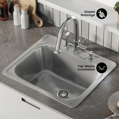 Ouvert 25 x 22 Stainless Steel, Single Basin, Top Mount Kitchen Sink