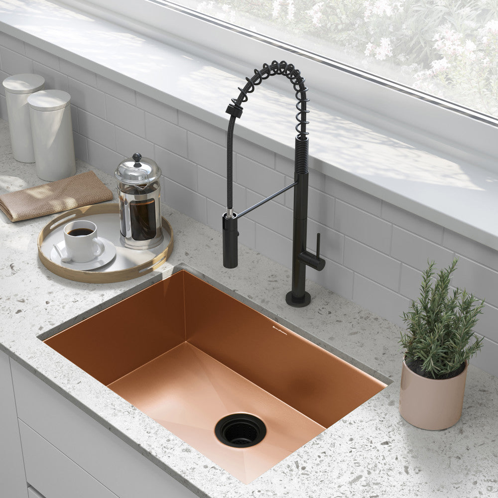 Tourner 26 x 18 Stainless Steel, Single Basin, Undermount Kitchen Sink, Rose Gold