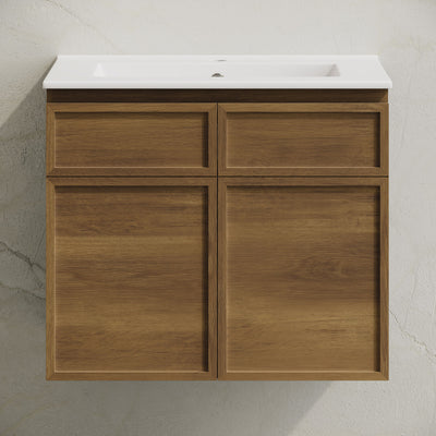 St. Tropez 24" Wall-Mounted Bathroom Vanity in Brown Oak with Sink Top