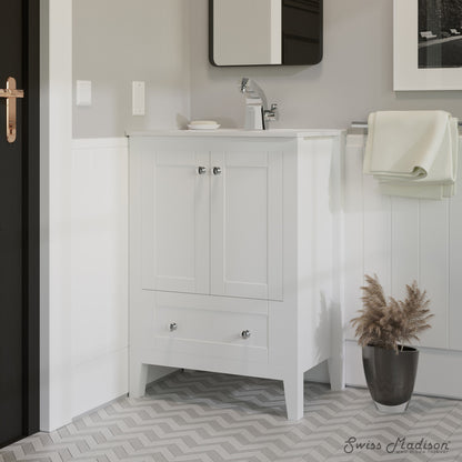 Cannes 24" Freestanding Bathroom Vanity in White with Sink Top