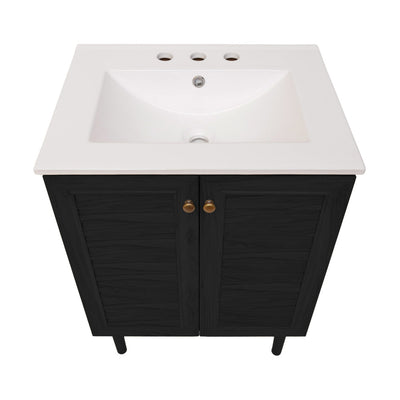 Bron 24" Freestanding Bathroom Vanity in Black Oak with 3-Hole Widespread Sink Top