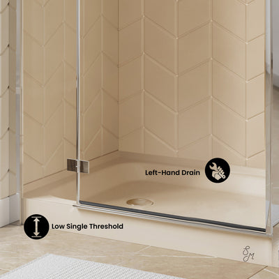 Voltaire 48" x 36" Single-Threshold, Left-Hand Drain, Shower Base in Biscuit