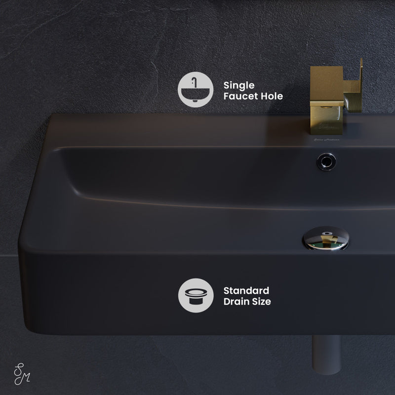 Carre 36"  Rectangle Wall-Mount Bathroom Sink in Matte Black