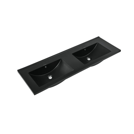 48" Zero Hole Double Basin Vanity Sink Top in Glossy Black