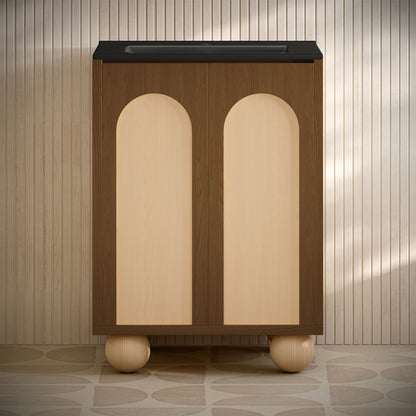 Porte 24" Freestanding Bathroom Vanity in Brown Oak with Black Sink Top