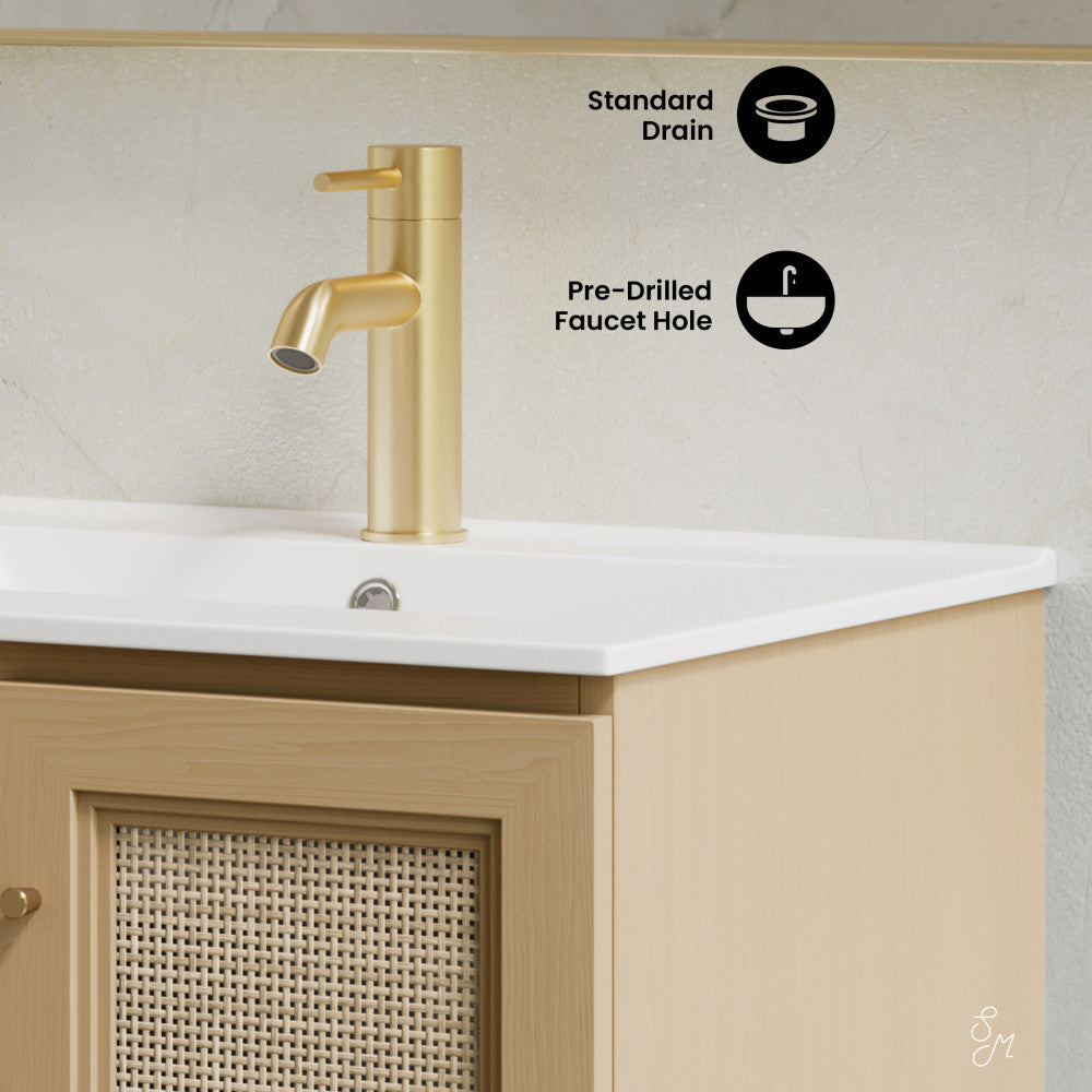 Classe 24" Wall-Mounted Bathroom Vanity in Natural Oak with Single Faucet Hole Vanity Top