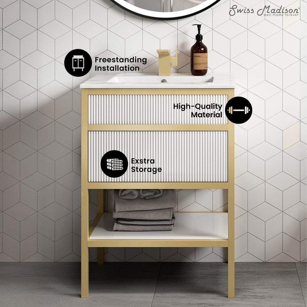 Cache 24" Freestanding Bathroom Vanity in White with Sink Top